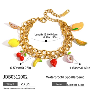 Détail du bracelet en acier inoxydable avec pendentifs fruits colorés et dimensions