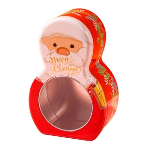 Santa Claus tin gift box with transparent window and Merry Christmas text