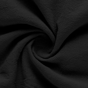 Makroansicht der natürlichen Baumwoll-Leinen-Struktur und Spiralfalte des schwarzen Stoffes