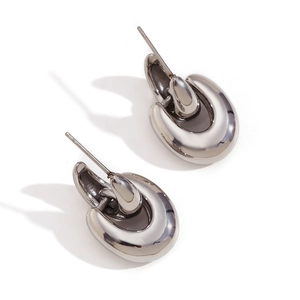 Minimalist silver stainless steel geometric U-shaped hoop earrings with polished finish