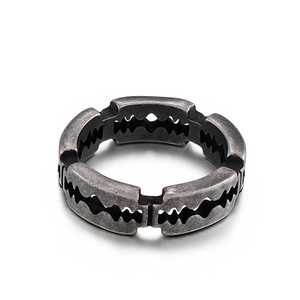 Vintage stainless steel razor blade ring for men in punk hip hop silver finish