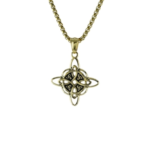 Nordic Celtic lucky knot pendant necklace in titanium steel with golden finish and box chain