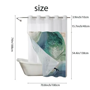 Detailed size chart for the shower curtain measuring 70.8 x 74 inches with specifications