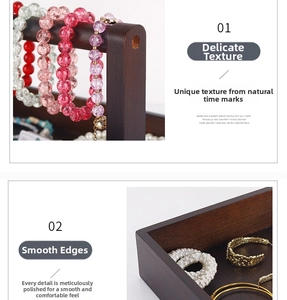 Macro detail of natural stone bracelets and pearl jewelry on a solid wood display stand