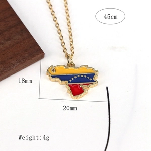 Venezuela map necklace in flag colors on 45cm gold chain with size specifications