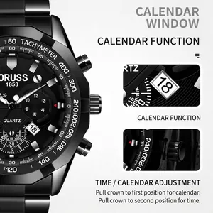 Montre business pour homme en acier noir avec chronographe et affichage de la date