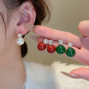 Vintage geometric silver needle earrings with pearls and crystals in three colors