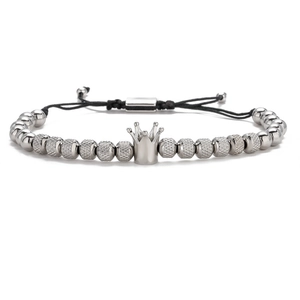 Retro crown beaded bracelet with stainless steel beads and adjustable woven cord