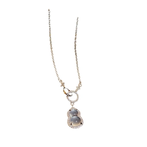 Elegant gourd-shaped pendant necklace with silver chain and shimmering zircon accents