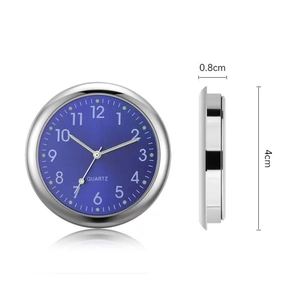 Luminous silver quartz car clock with blue dial and 40mm alloy case for vehicle dashboard