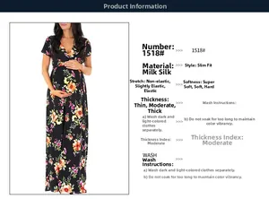 Detail view of floral v-neck maternity maxi dress with soft milk silk fabric texture