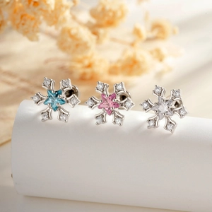 Snowflake Ear Cartilage Stud Star Zircon Titanium Steel Copper Screw Back Piercing Jewelry For Women Winter Christmas