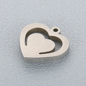 Polished titanium steel double heart pendant necklace with rhinestones in silver finish