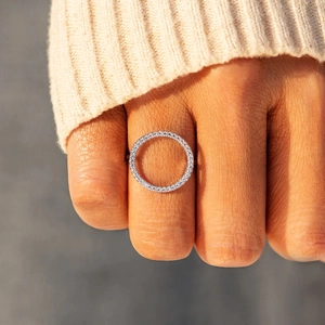 Minimalist S925 sterling silver pave eternity ring with sparkling zircon stones