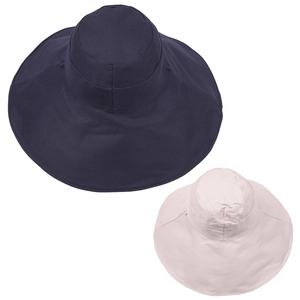 Double-sided wide brim cotton sun bucket hat in navy blue and light pink for women