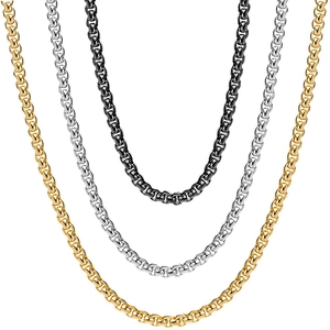 Industrial stainless steel box chain necklace in gold silver and black finish