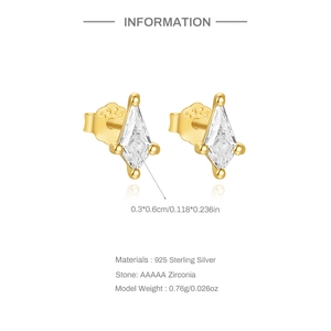 Macro shot of S925 sterling silver S-shape stud earrings with AAAAA cubic zirconia