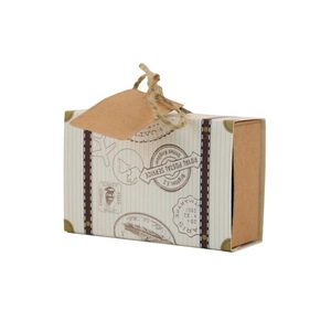 Retro mini suitcase gift box with jute handle and vintage royal postal service prints