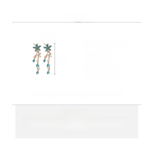 Detail of blue flower butterfly tassel earrings with alloy silver needle and water drills