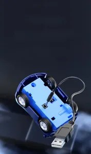 Detail view of mini RC car chassis showing the USB charging port and the power cable