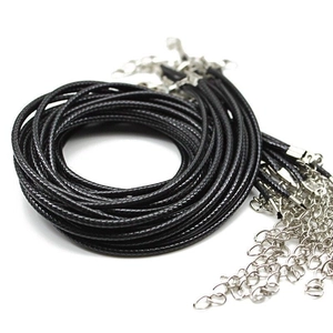 Black 1.5mm waxed cord necklaces with silver lobster clasps and extension chains