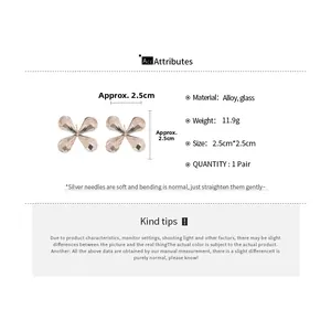 Detailed view of butterfly-shaped alloy stud earrings with glass inlay and dimensions