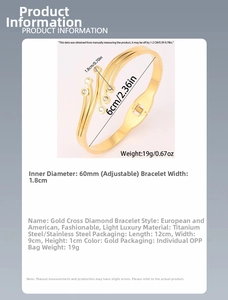 Macro shot of gold-plated triple-layer stainless steel bangle with diamond size dimensions