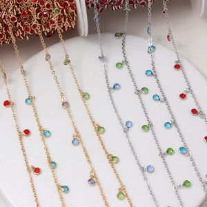 Colorful rhinestone pendant chain for DIY jewelry making with gold and silver finish