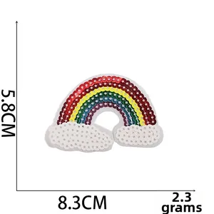 Rainbow sequin embroidery patch with clouds measuring 8.3x5.8cm for garment DIY