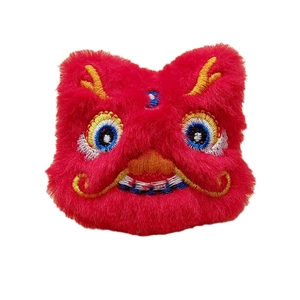Accessorio testa di leone danzante in peluche del Capodanno Cinese con ricami oro