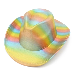 Holographic rainbow cowboy hat with metallic colorful finish for party festival wear