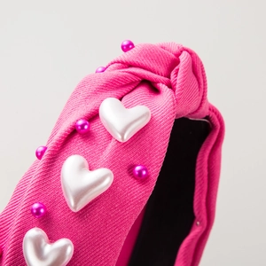 Serre-tête en tissu noué magenta avec perles en cœur et billes au style doux