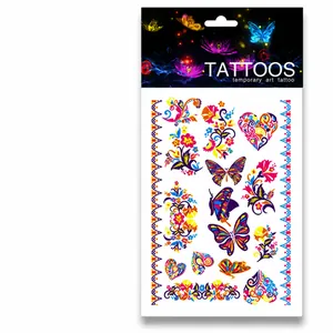 Tatouages temporaires papillon fluorescents avec motifs floraux pour décoration corporelle