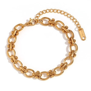 Bracelet à maillons ovales en acier inoxydable doré 18 carats avec perles et fermoir mousqueton