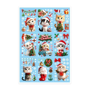 Christmas snowman and cat static window stickers with Merry Christmas typography and snowflakes