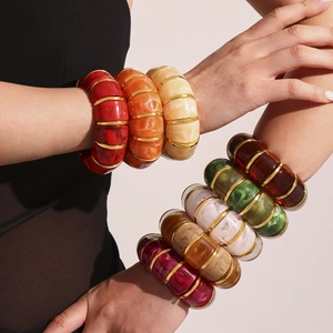 Luxurious French-style colorful resin bangles with 18k gold-plated accents for women