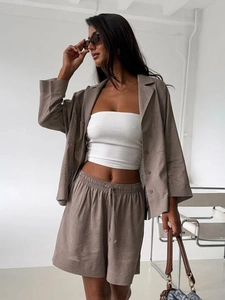 Women Cotton Rayon Linen Texture Shirt And Shorts Outfits Casual Summer Loose Solid Color Pocket