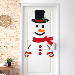 Christmas DIY Door Decoration Stickers Glitter Non-Woven Fabric Snowman Santa Reindeer Wall Decals Holiday Window Ornament Party Favor