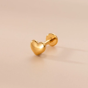 Piercing labret a cuore dorato 16G in acciaio inossidabile con retro piatto per labbra e orecchie