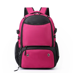 Water-resistant pink sports backpack with honeycomb texture and side mesh pockets
