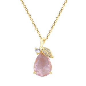 Collier en acier titane avec pendentif cristal rose poire et chaîne dorée