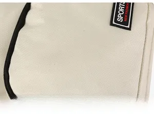 Detailed close-up of breathable waterproof oxford fabric with Sports New Fashion logo tag