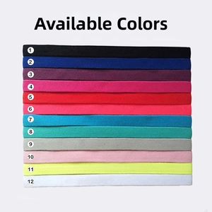 Close-up showing 12 different colors of elastic non-slip silicone sports headbands