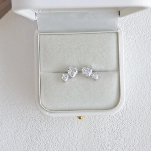 Macro shot of S925 sterling silver heart studs with gradient zircons in a jewelry box