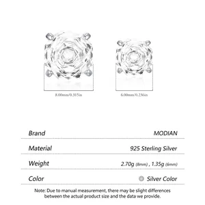 925 sterling silver square rose cut stud earrings with size and weight specifications