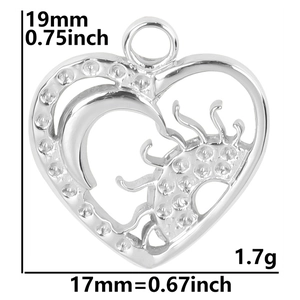 Pendant size guide showing 19mm height and 17mm width for the heart moon necklace