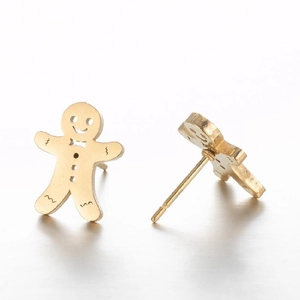 Minimalistische goldene Lebkuchenmann-Ohrstecker aus Edelstahl für einen festlichen Look