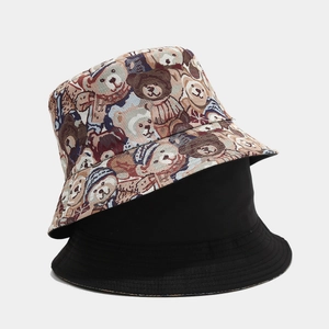 Bob réversible de style japonais avec motifs jacquard d'ours mignons au look vintage