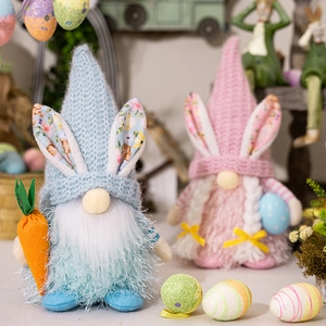 Detail of Easter gnome plush set with rabbit ears, carrot and polka dot egg decor
