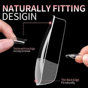 Clear coffin shape false nails with reinforced thick tips and ultra-thin base design